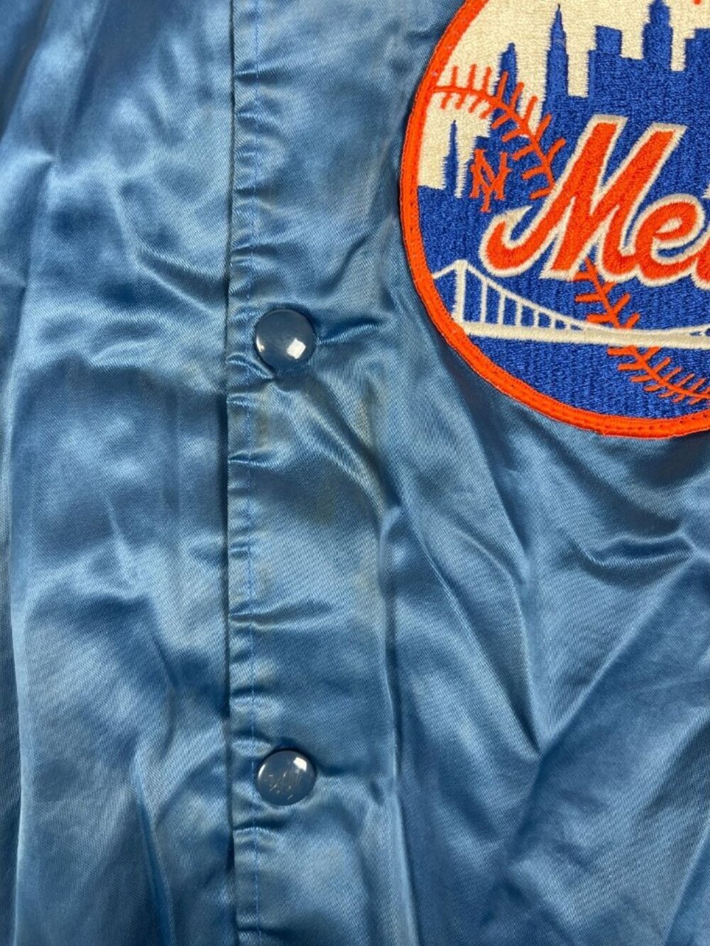 Vintage Chalk Line Men Medium NY Mets Satin Bomber Jacket Blue Made in USA MLB - Picture 10 of 15